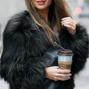 New Elegant Lightweight Black Faux Super Soft Fur Jacket Fully Lined sizes S M L